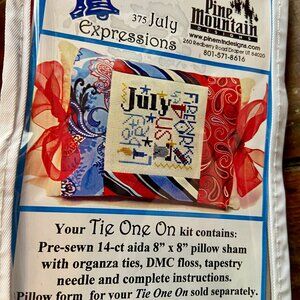 Pine Mountain Designs July Expressions #375 Cross Stitch Tie On Sham Kit NEW